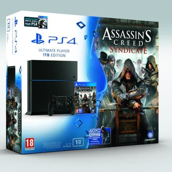PS4-konsol 1 TB svart - Sony - Assassin's Creed Syndicate - Watch Dogs- USED