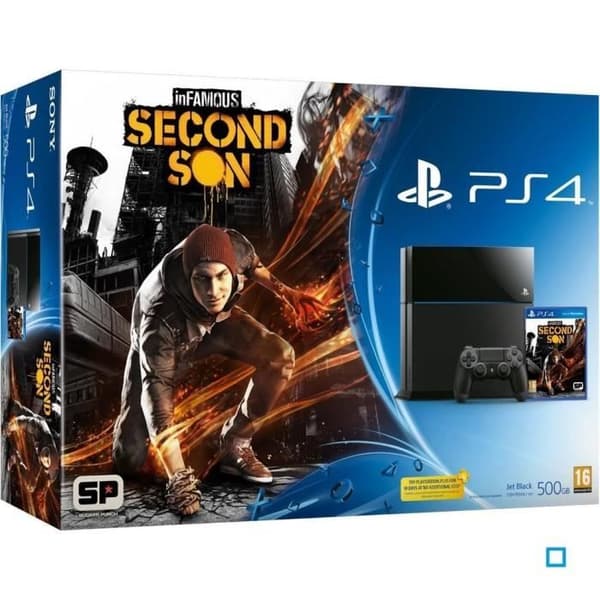 PS4 500 GB-konsol - Sony - Infamous Second Son - Svart - 500 GB lagringskapacitet - Pack- USED