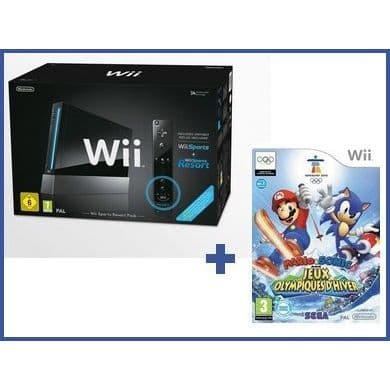 Svart Wii-konsol - Nintendo - Sports Resort+Mario &amp; Sonic JO- USED