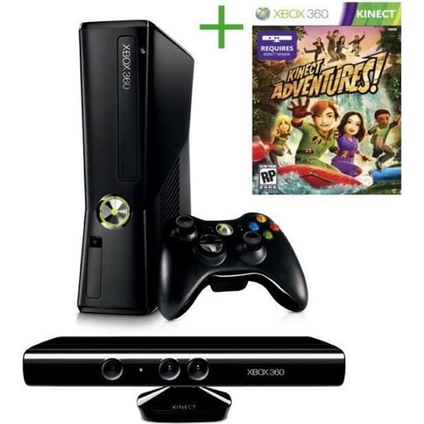 Vardagsrumskonsol - Microsoft - XBOX 360 4 GB + KINECT + KINECT ADVENTURES - Svart - Paket - 3 månaders garanti- USED