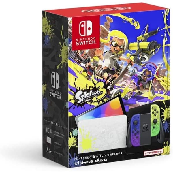 Nintendo Switch-konsol OLED-modell Splatoon 3 Edition - Japansk kompatibel med europeiska spel, säljs med nätadapter- USED