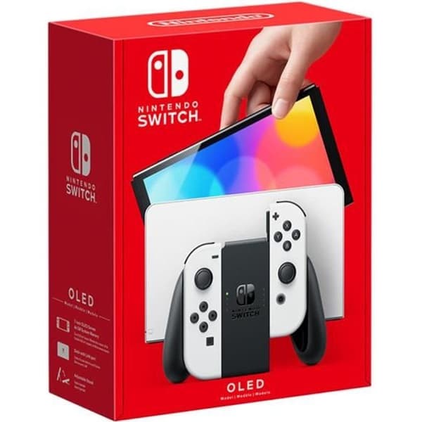 Nintendo Switch-konsol – OLED-modell (vit) HK-version Original UK-laddare med UK-FR Adapter- USED