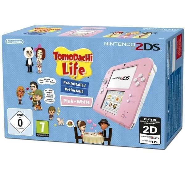 NINTENDO 2DS-konsol + Tomodachi Life-spel - Vit och rosa - Renoverad - Utmärkt skick- USED