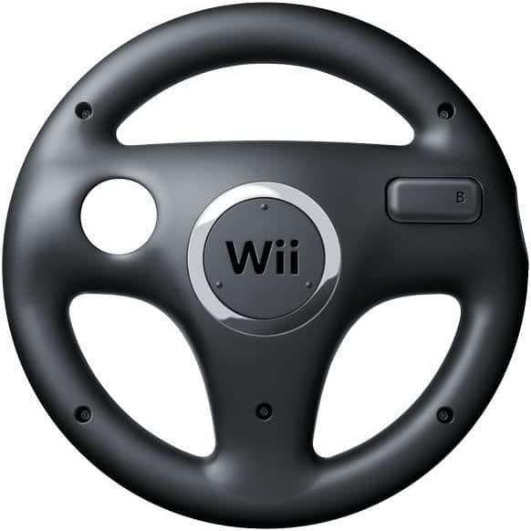 Svart Wii-konsol + Mario Kart + Wii Remote Plus - svart + Svart Wii-ratt- USED