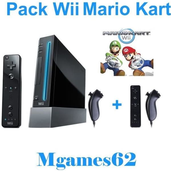 Nintendo Wii-konsol - Mario Kart 2-spelare - Svart - Samlare- USED