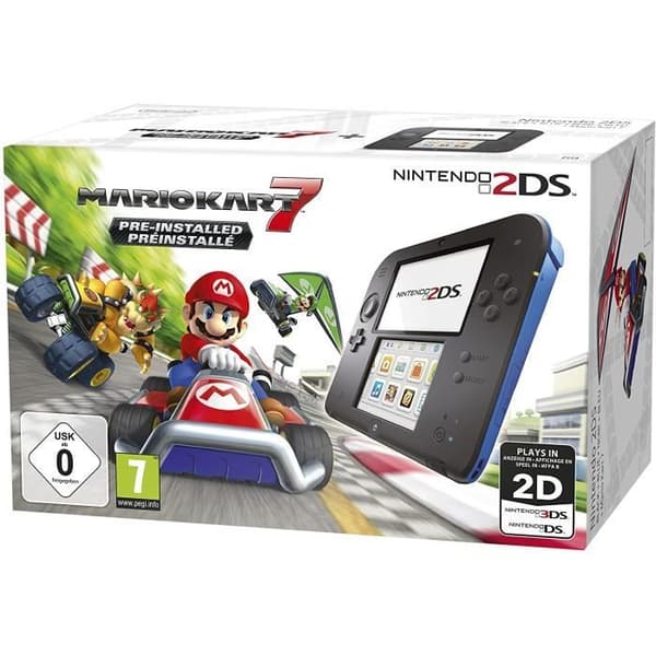 Nintendo 2DS-konsol - svart och blå + Mario Kart 7- USED