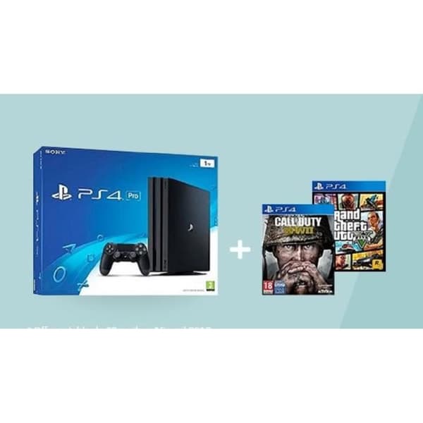 PS4 Pro 1TB-konsol - Sony - Call of Duty WWII - GTA V - Svart- USED