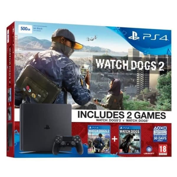 Hemkonsol - Sony - PS4 500 GB - Svart - Watch Dogs 2 - Watch Dogs - Bundle- USED