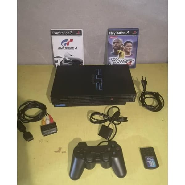 PS2 KONSOLL + 1 handkontroll + 2 överraskningsspel + 1 SONY PLAYSTATION 2 minneskort- USED