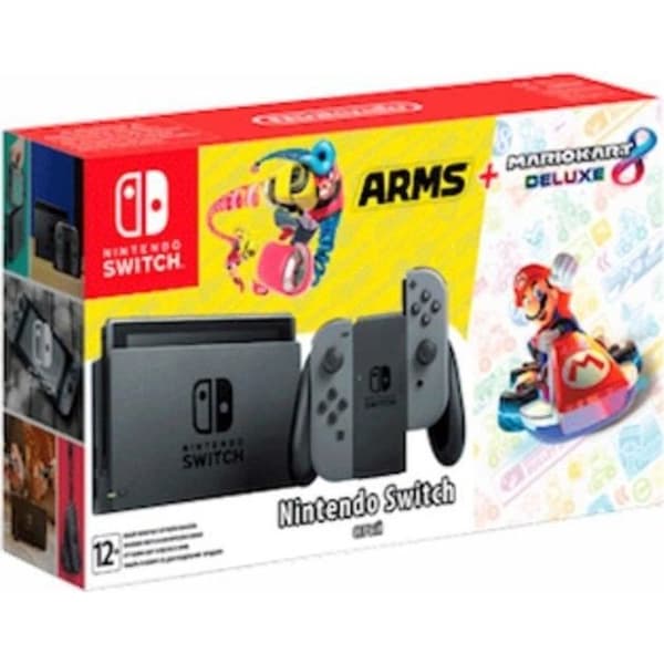 Svart SWITCH-konsol + Mario Kart-SWITCH + Arms SWITCH- USED