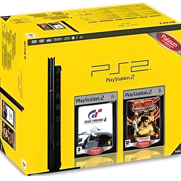 Sony PS2-spelkonsol - Ny design - Gran Turismo 4 - Tekken 5 - Svart- USED