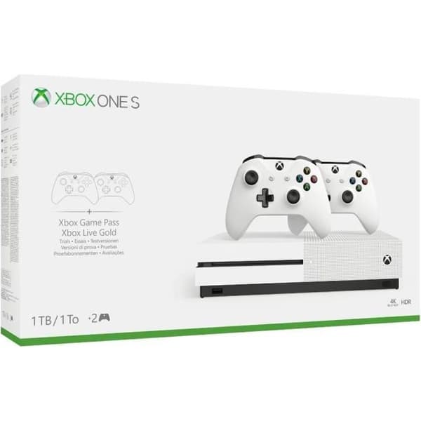 Xbox One S 1TB 2-kontroller + 14 dagars provperiod med Xbox Live Gold och 1 månaders provperiod med Game Pass- USED
