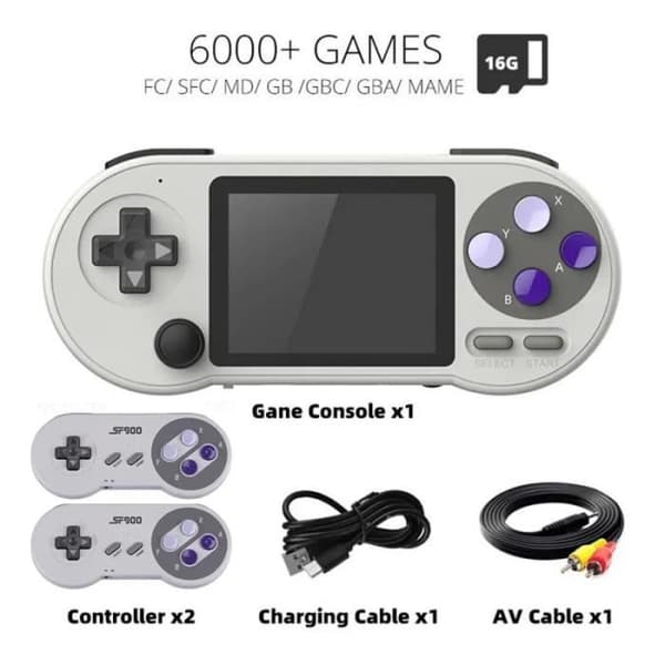 6000 spel 2p - SF2000 handhållen videospelskonsol, 3-tums IPS-skärm, inbyggda 6000+ spel, spelare- USED