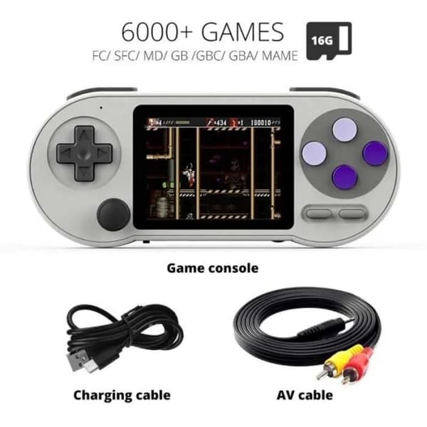 6000 matcher - SF2000 bärbar videospelskonsol, 3-tums IPS-skärm, över 6000 inbyggda spel, spelare- USED