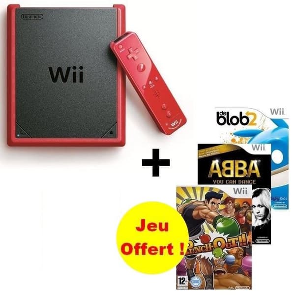 Nintendo Wii Mini Red-konsol - Punch-Out Pack, Abba: Du kan dansa och Blob 2- USED