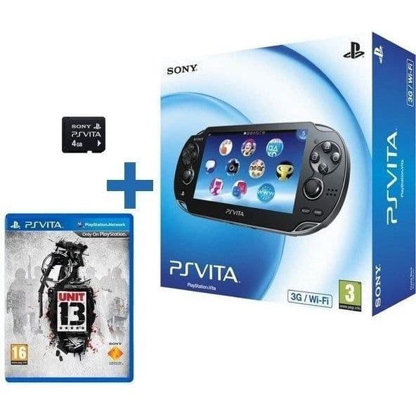PS Vita 3G bärbar konsol + 4GB minneskort + Unit 13 - Sony - Svart - 4 GB - PS Vita-plattform- USED