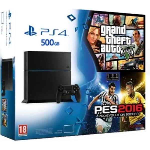 PS4 500 GB-konsol - Sony - Med GTA V och PES 2016 - 14-dagars PSN-abonnemang ingår- USED