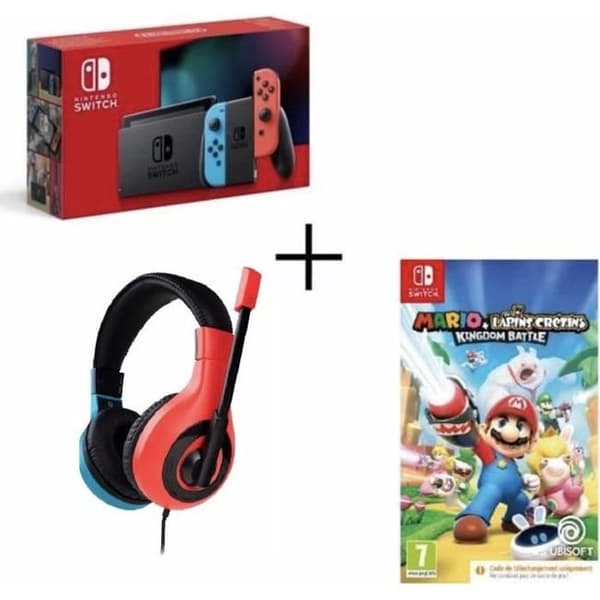 MEGA PACK Nintendo Switch-konsol + MARIO AND THE RABBIDS + HJÄLM- USED