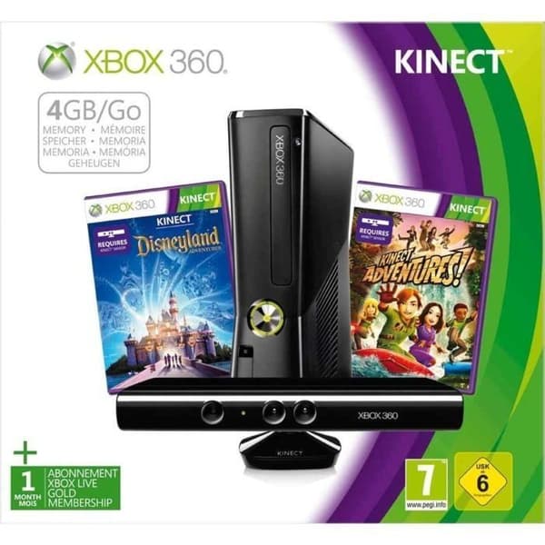 XBOX 360 4GB + KINECT+ÄVENTYR+DISNEYLAND KINECT- USED