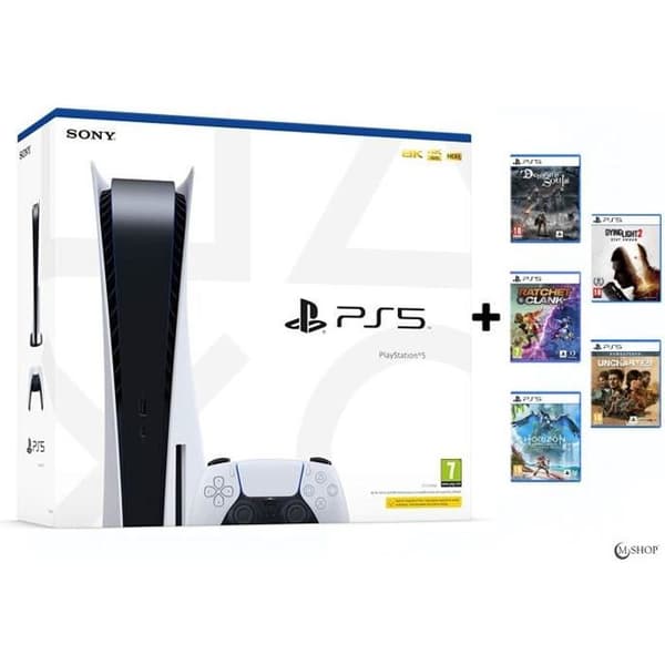 Vardagsrumskonsol - Sony - Playstation 5 Standard Edition - 825 GB - 5 spel ingår- USED