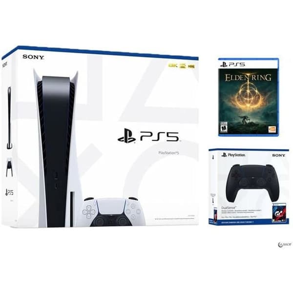 PlayStation 5 Standard Edition Pack + Gran Turismo 7 PS5-PACK + DualSense Midnight Black Controller + Elden Ring PS5- USED