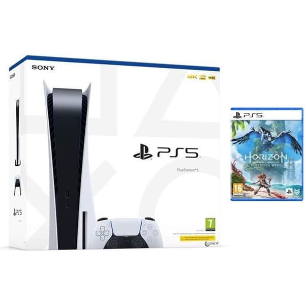Konsol salong - Sony - PlayStation 5 Standardutgåvan - 825 GB - Vit - Horizon Forbidden West PS5- USED