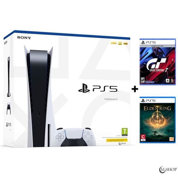 Vardagskonsol - Sony - Playstation 5 - 825 GB - Bundle - Vit - Elden Ring + Gran Turismo 7- USED