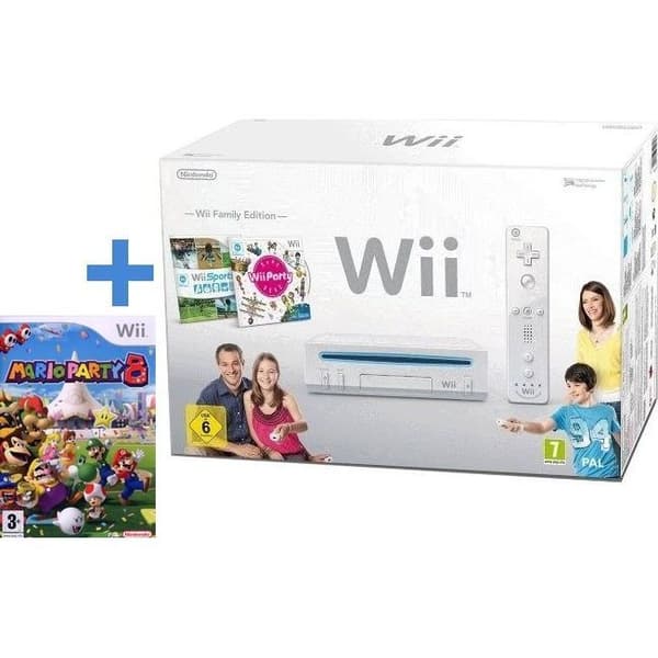 Wii Family Edition-konsol - Nintendo - Specialpaket - Mario Party 8 - Vit - Trådlös- USED