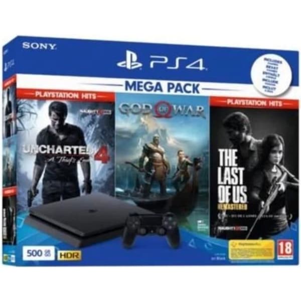 Pack PS4 500 GB - Sony - God of War + Uncharted 4 + The last of Us - Svart- USED