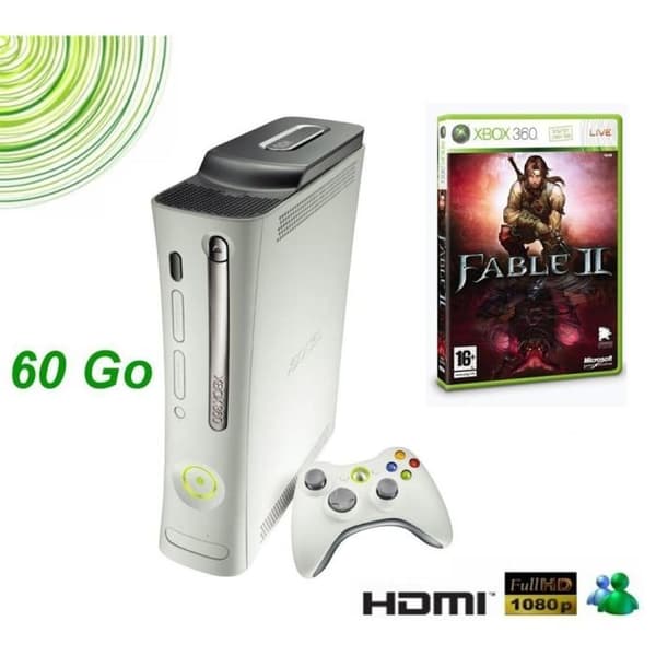 Xbox 360 Premium 60 GB HDMI + Fable 2-konsol - Microsoft - Vit - Bundle- USED