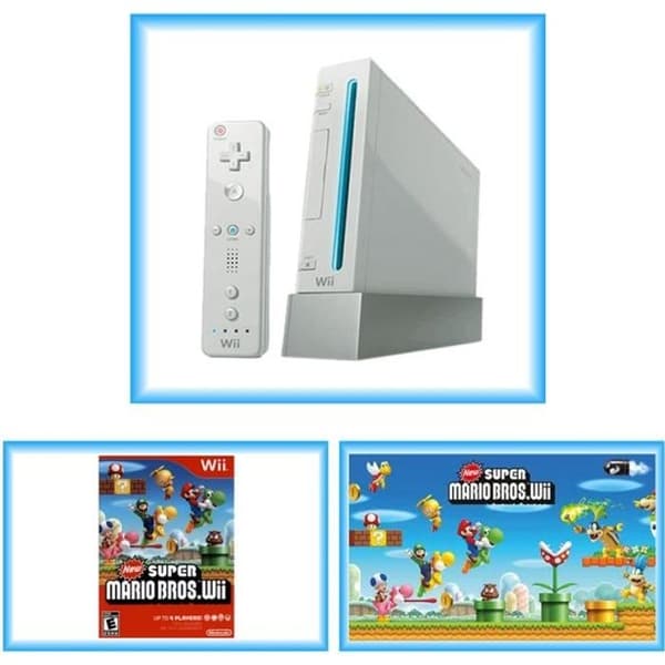 Nintendo Wii-konsol Nytt Super Mario Bros-paket - Vit- USED