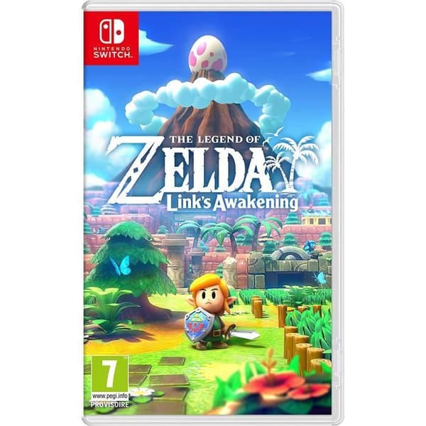 Nintendo Switch Neon-konsol: Ny version + The Legend of Zelda Links Awakening Switch-spel + 2 Mario-klistermärken- USED