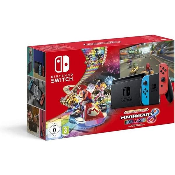 Nintendo Switch Röd/Neonblå 32GB [Ny modell] + Mario Kart 8 Deluxe- USED