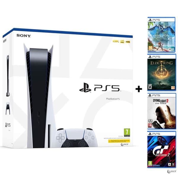 Vardagsrumskonsol - Sony - Playstation 5 Standard Edition - 825 GB - Vit - 4 spel ingår- USED