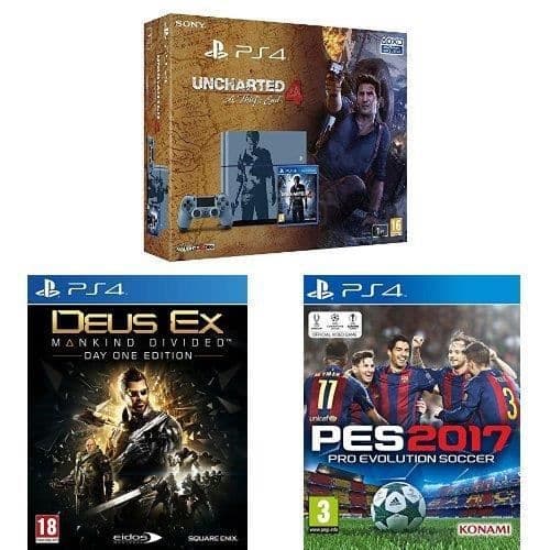 PS4 1TB-konsol - Sony - Uncharted 4 - Deus Ex - PES 2017- USED