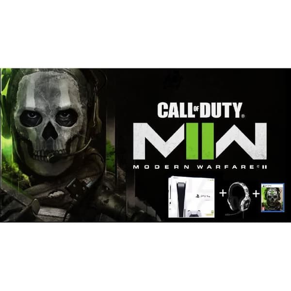 PS5 Standardkonsol + headset + COD MWII för nedladdning- USED