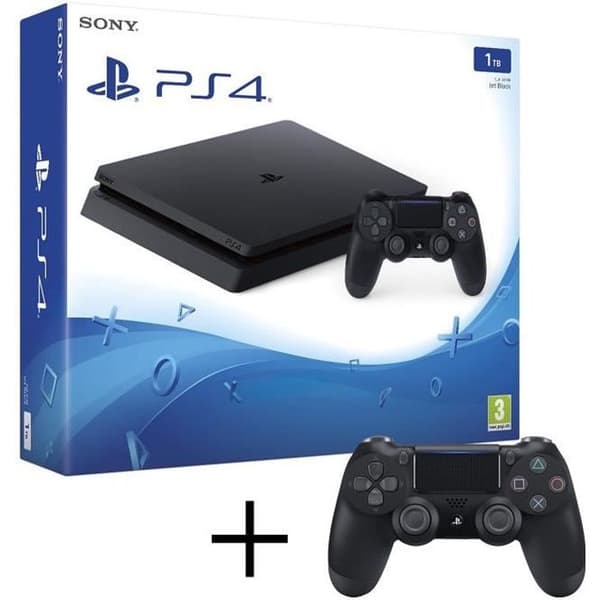 Vardagsrumskonsol - Sony - PS4 Slim - 1000 GB - Svart - 2 Dualshock 4 kontroller ingår- USED