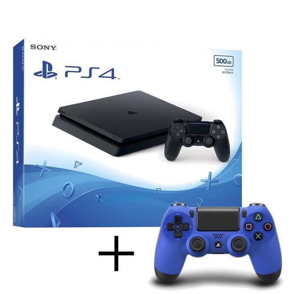 Vardagsrumskonsol - Sony - PS4 Slim 500GB - Svart - 2 kontroller max - Dualshock 4 blå erbjuds- USED