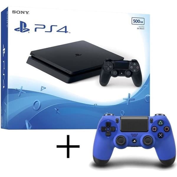 Vardagsrumskonsol - Sony - PS4 Slim 500GB - Svart - 2 kontroller max - Dualshock 4 blå erbjuds- USED