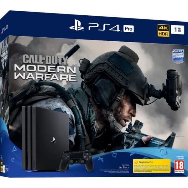 Sony PS4 Pro 1TB-konsol - Call of Duty Modern Warfare - 4K HDR - Bluetooth WIFI - Blu-ray 3D DVD CD - Svart- USED