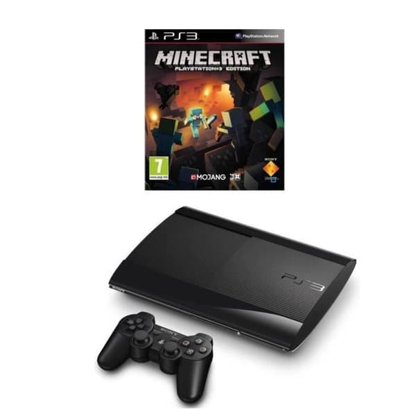Svart PS3 Console Pack 500 GB + Minecraft PS3-spel- USED