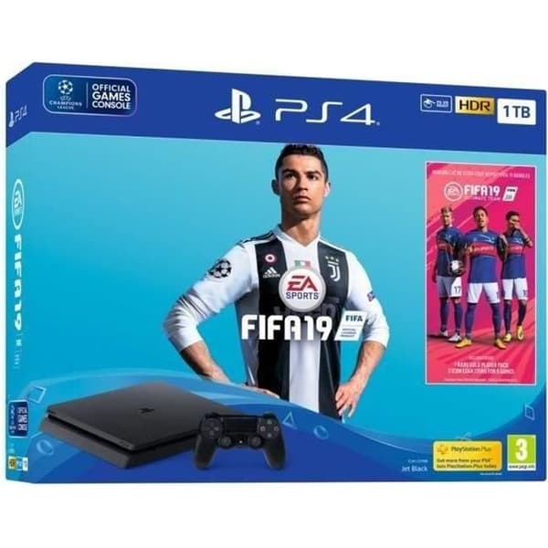 Sony PlayStation 4-konsol 1 TB + Controller + Fifa 19 - Svart - Renoverad - Mycket bra skick- USED