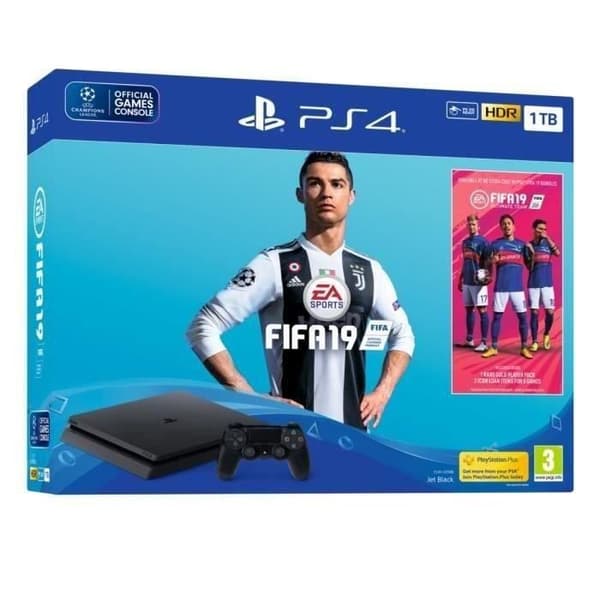 Konsol Sony PlayStation 4 Pro 1 TB + Controller + Fifa 19 - Svart - Renoverad - Utmärkt skick- USED
