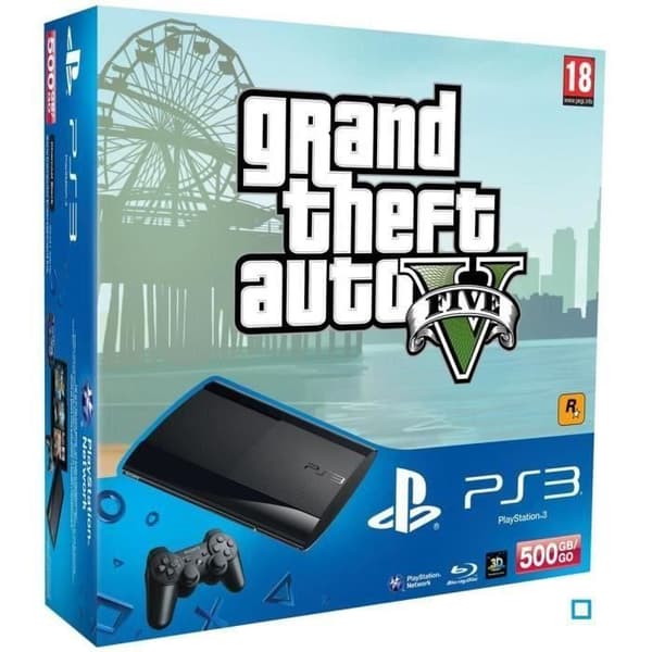 PS3 500 GB Slim Console Pack + GTA V-spel- USED
