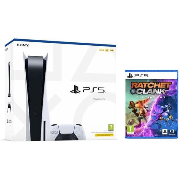 PS5 Sony PlayStation 5-konsol - Standard Edition, 825 GB SSD, 60FPS, 4K, HDR (Med Drive) + Ratchet &amp; Clank: Rift Apart (PS5)- USED