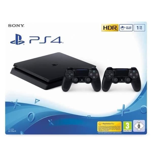 Sony PlayStation 4 Slim 1TB-konsol + 2 kontroller - Svart - Renoverad - Utmärkt skick- USED
