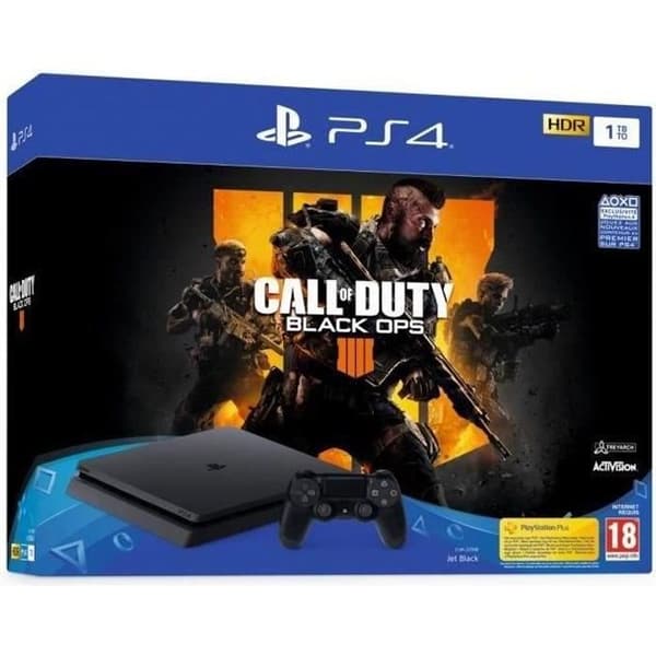 Sony PlayStation 4 Slim 1 TB-konsol + Controller + Call Of Duty Black Ops 4-spel - Svart - Renoverad - Bra skick- USED