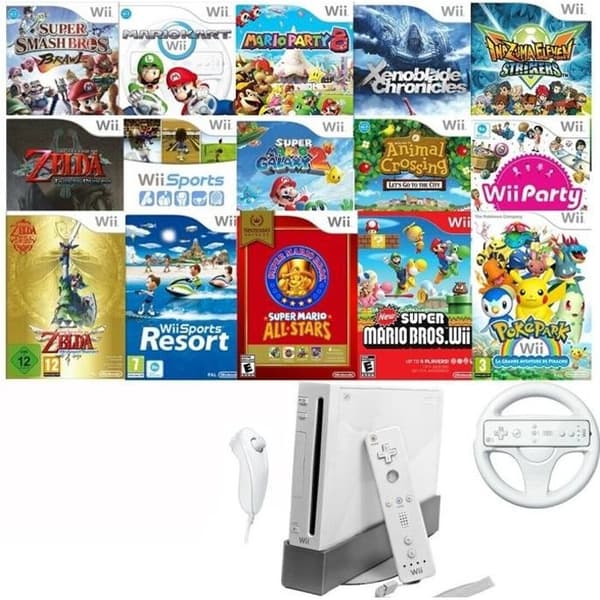 Vit Wii Console 15 SPEL INGÅR "Super Pack"- USED