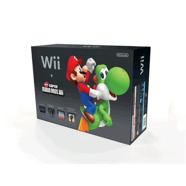 Använd svart Nintendo Wii-konsol med New Super Mario Bros- USED