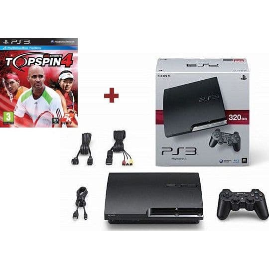 PS3 Slim 320 GB konsol - Sony - Top Spin 4 - Svart - 320 GB lagringskapacitet- USED